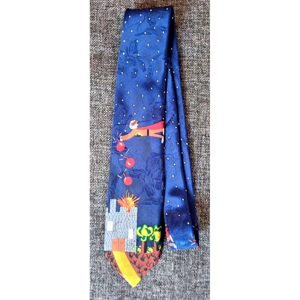 Tie 70s 80s 90s Y2K Boys Rooster Cartoon Statement Blue 2.75 Wide 51 Long